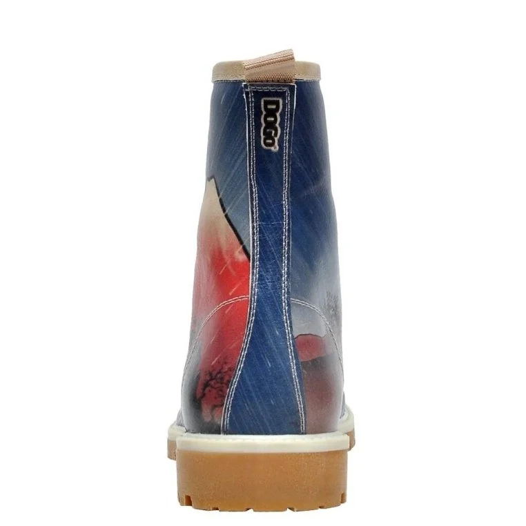 Femme Cuir Vegan Bleu Bottes Longues - Fuji Bridge Motif