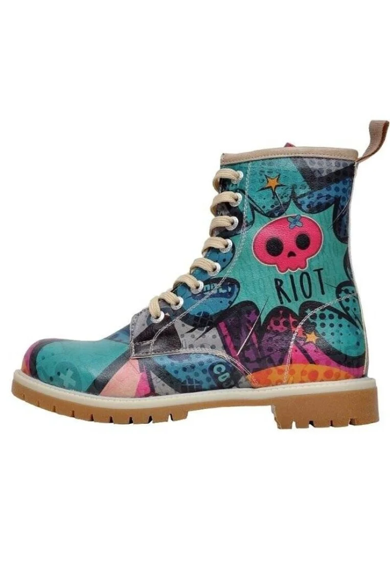 Femme Cuir Vegan Bleu Bottes Longues - Riot Motif
