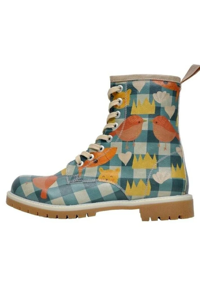 Femme Cuir Vegan Bleu Bottes Longues - Who is the King Motif