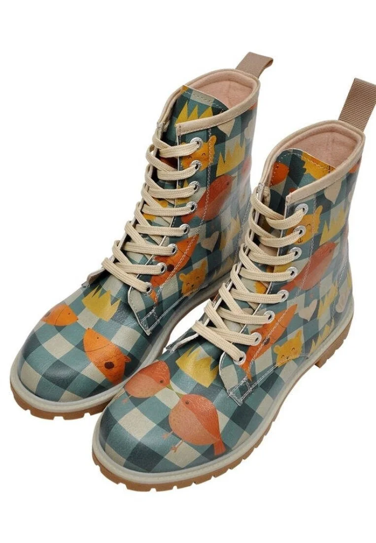 Femme Cuir Vegan Bleu Bottes Longues - Who is the King Motif