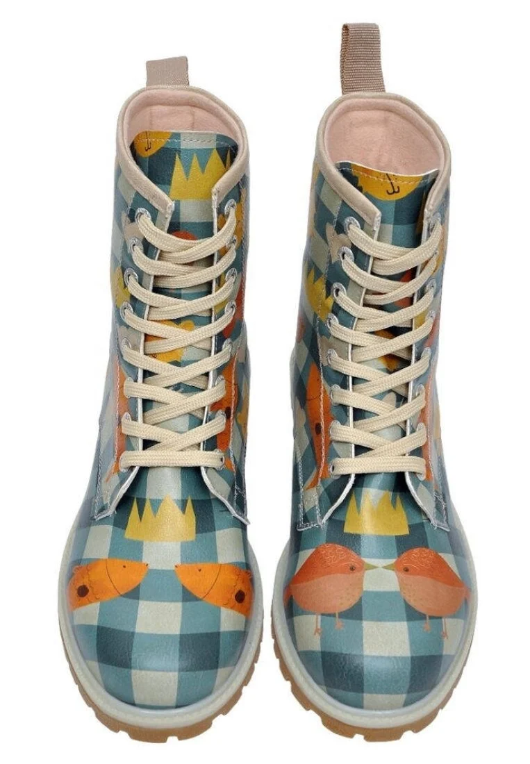 Femme Cuir Vegan Bleu Bottes Longues - Who is the King Motif