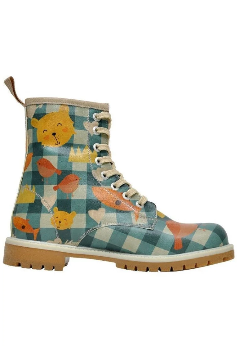 Femme Cuir Vegan Bleu Bottes Longues - Who is the King Motif