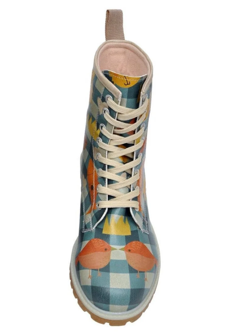 Femme Cuir Vegan Bleu Bottes Longues - Who is the King Motif
