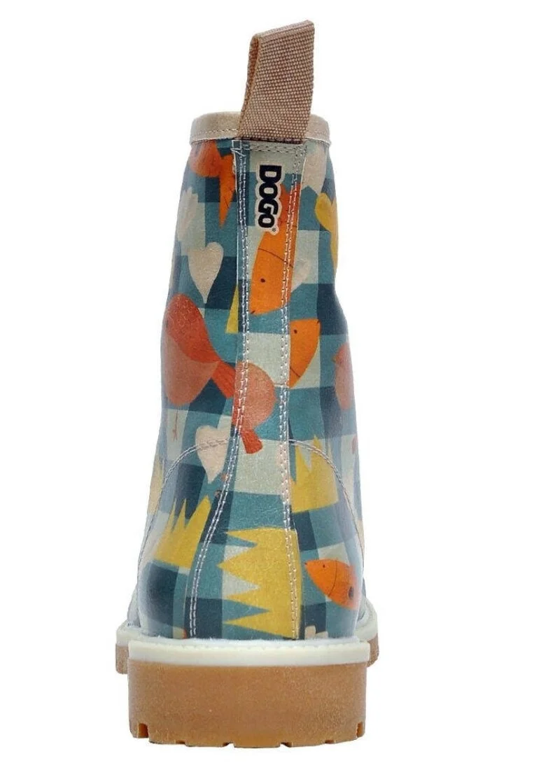 Femme Cuir Vegan Bleu Bottes Longues - Who is the King Motif