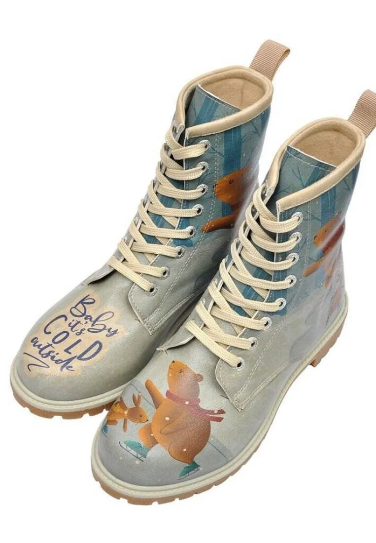 Femme Cuir Vegan Bleu Bottes Longues - Baby It is Cold Outside Motif