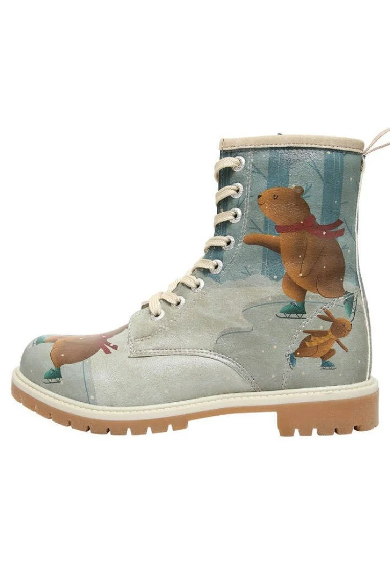 Femme Cuir Vegan Bleu Bottes Longues - Baby It is Cold Outside Motif