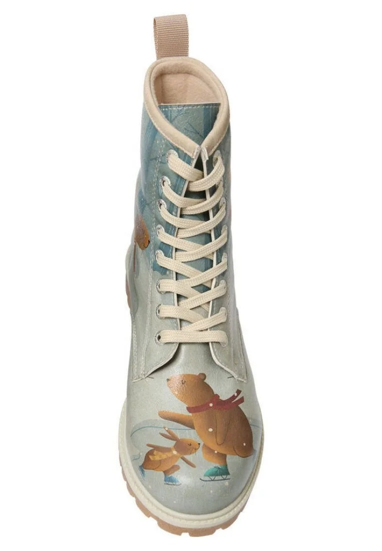 Femme Cuir Vegan Bleu Bottes Longues - Baby It is Cold Outside Motif