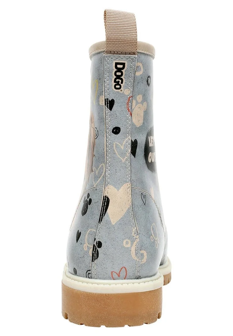 Femme Cuir Vegan Bleu Bottes Longues - Hello My Hooman Motif