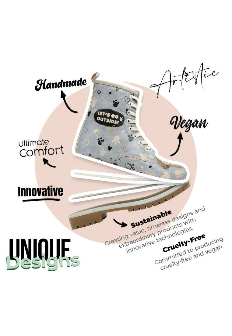 Femme Cuir Vegan Bleu Bottes Longues - Hello My Hooman Motif