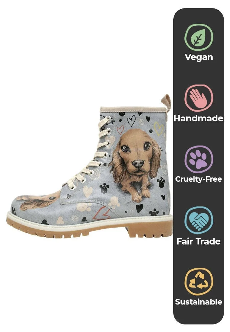 Femme Cuir Vegan Bleu Bottes Longues - Hello My Hooman Motif
