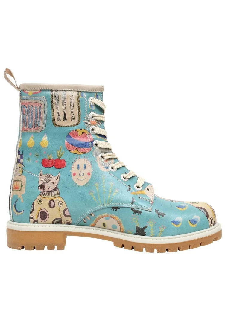 Femme Cuir Vegan Bleu Bottes Longues - Madness Motif