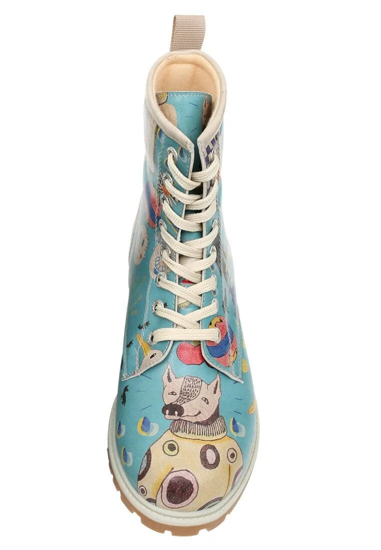 Femme Cuir Vegan Bleu Bottes Longues - Madness Motif