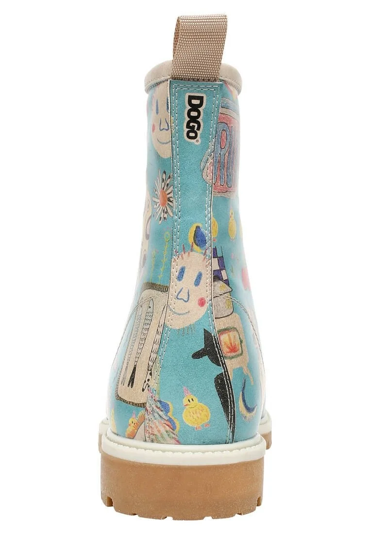 Femme Cuir Vegan Bleu Bottes Longues - Madness Motif
