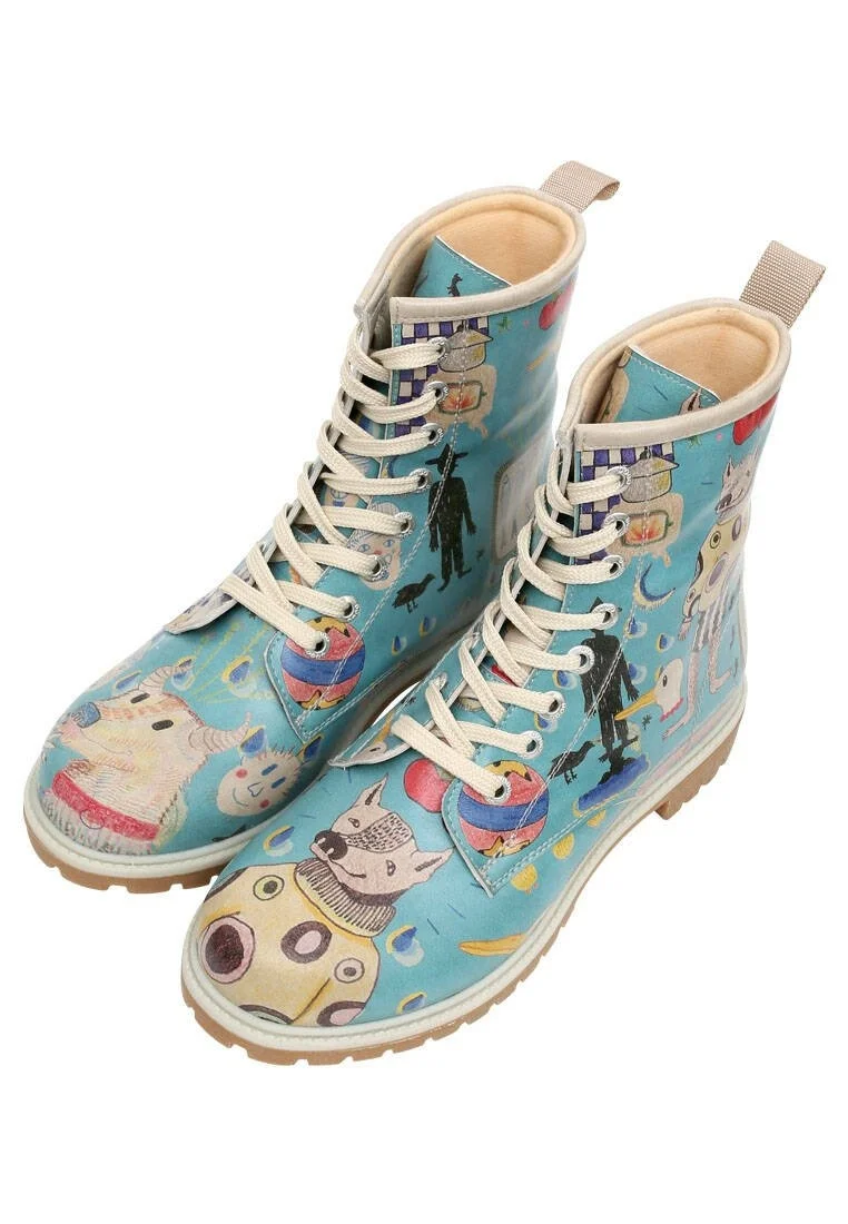 Femme Cuir Vegan Bleu Bottes Longues - Madness Motif