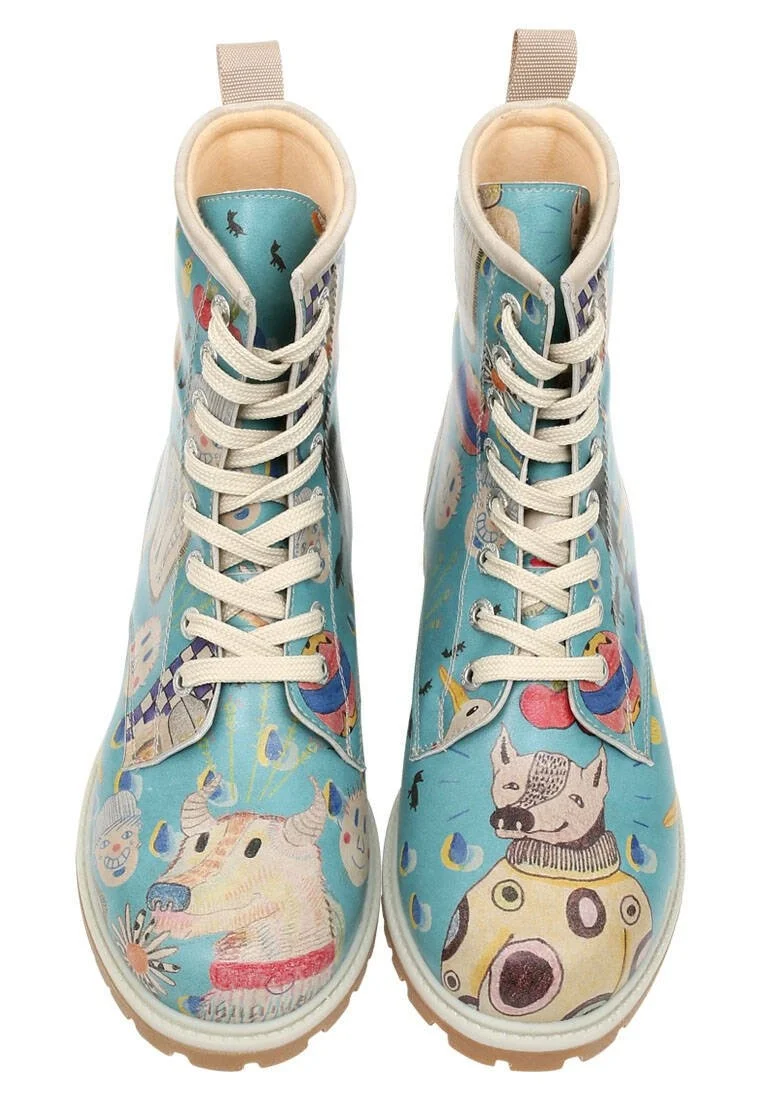 Femme Cuir Vegan Bleu Bottes Longues - Madness Motif