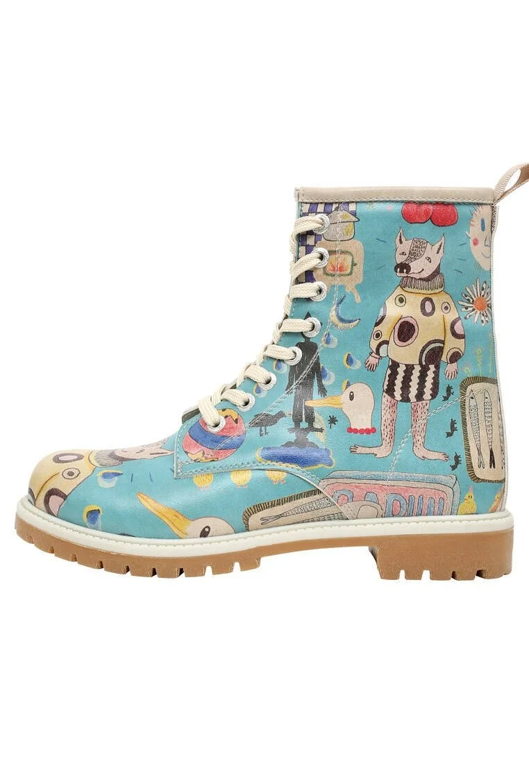 Femme Cuir Vegan Bleu Bottes Longues - Madness Motif