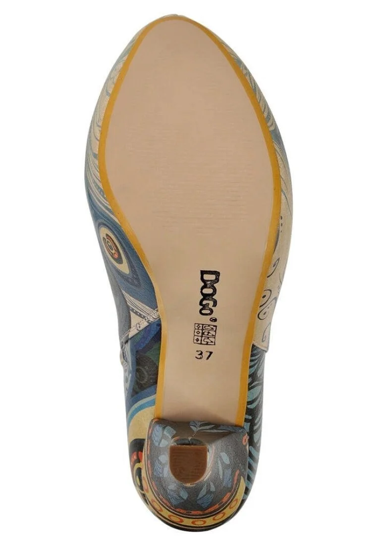 Femme Cuir Vegan Bleu Bottillon - Peafowl Motif