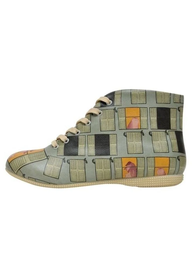 Femme Cuir Vegan Bleu Bottines - Windows Motif
