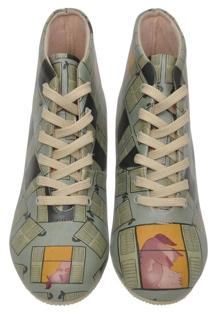 Femme Cuir Vegan Bleu Bottines - Windows Motif