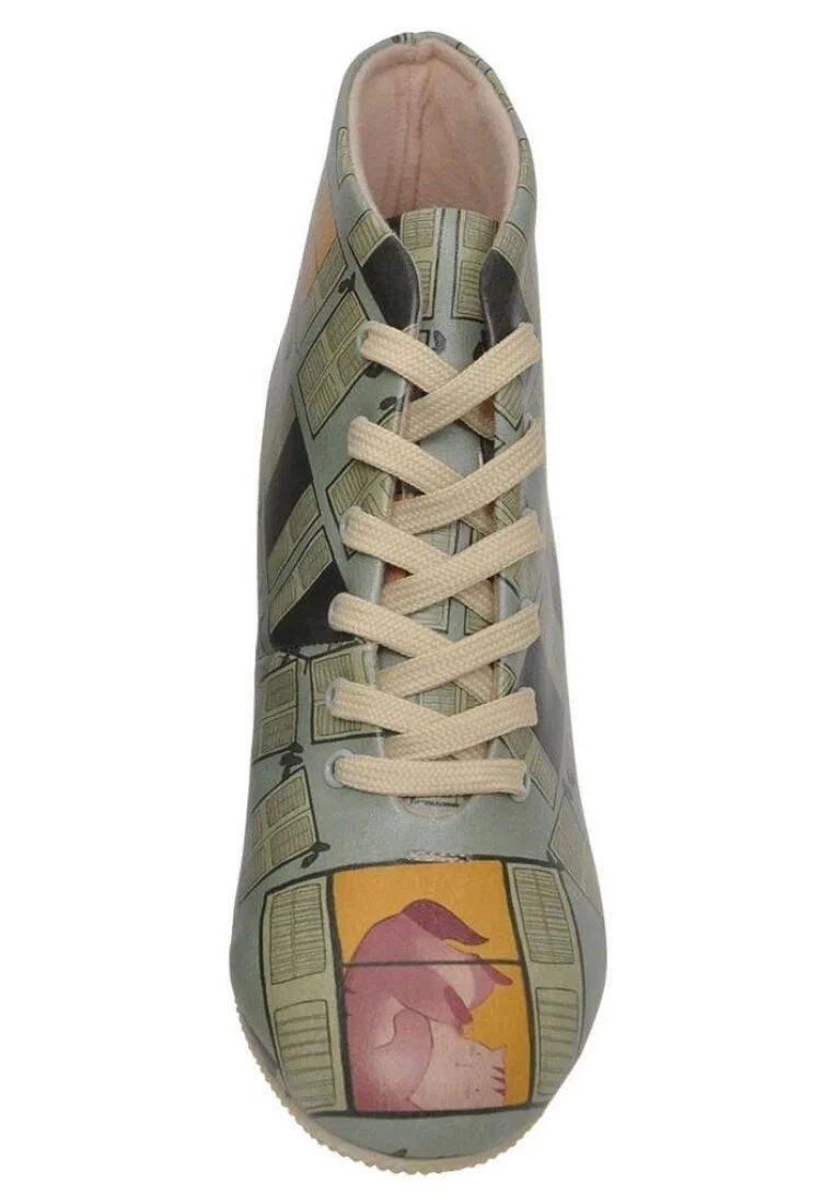 Femme Cuir Vegan Bleu Bottines - Windows Motif