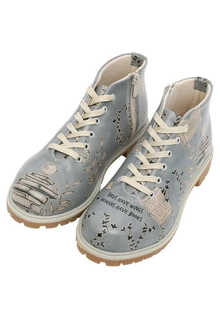 Femme Cuir Vegan Bleu Bottines - Birds Have Wings Motif