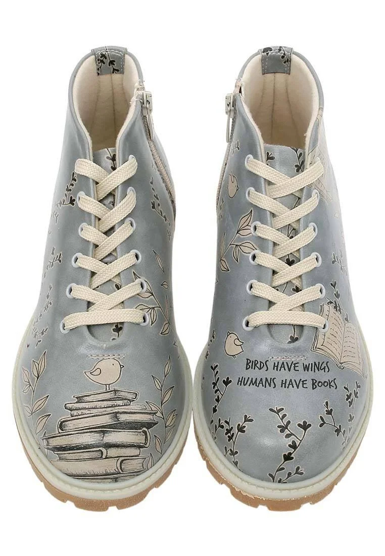 Femme Cuir Vegan Bleu Bottines - Birds Have Wings Motif