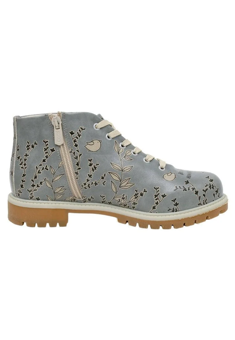 Femme Cuir Vegan Bleu Bottines - Birds Have Wings Motif