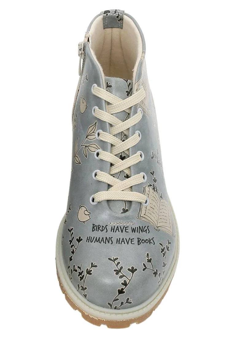 Femme Cuir Vegan Bleu Bottines - Birds Have Wings Motif
