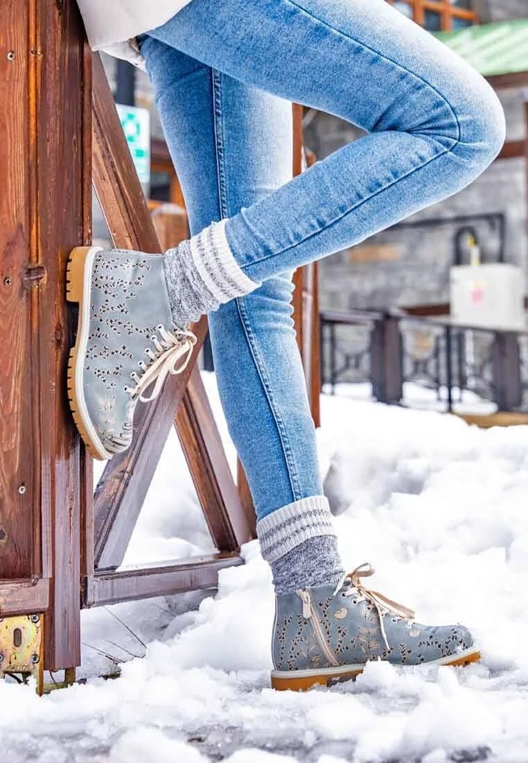 Femme Cuir Vegan Bleu Bottines - Birds Have Wings Motif
