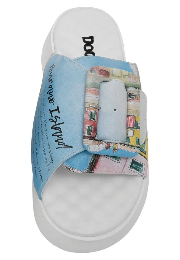Femme Cuir Vegan Bleu Chaussons - Burano Island Motif