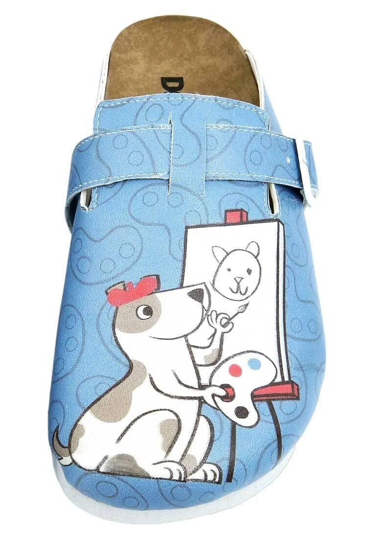 Femme Cuir Vegan Bleu Chaussons - Draw Me Motif