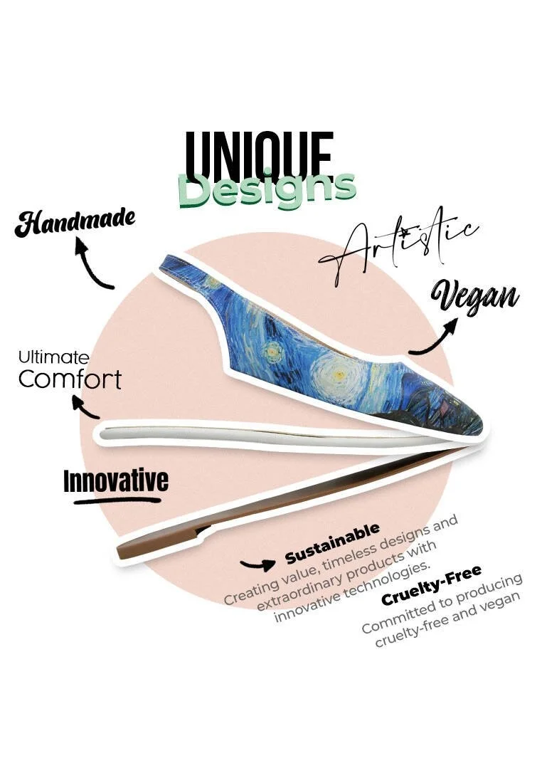 Femme Cuir Vegan Bleu Chaussures Plates - Vincent Van Gogh the Starry Night Motif