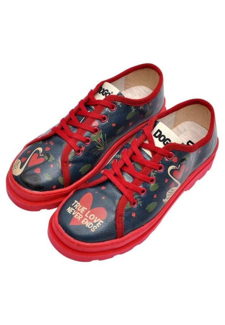 Femme Cuir Vegan Bleu Foncé Baskets - True Love Motif