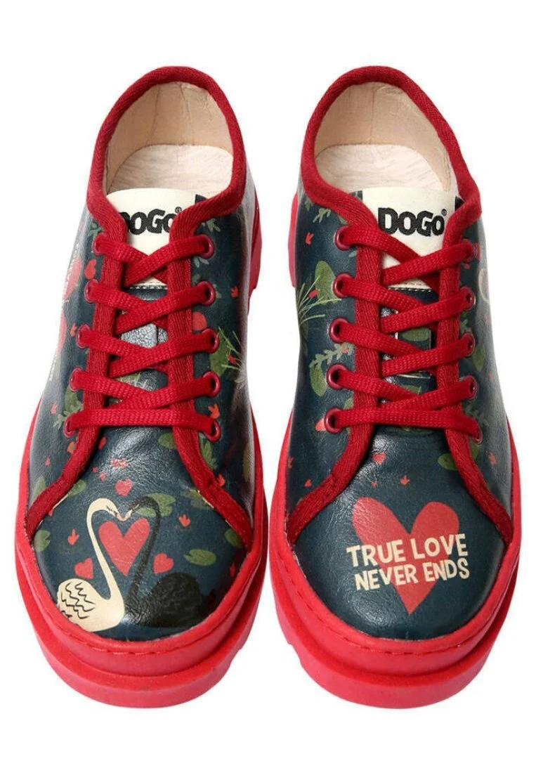 Femme Cuir Vegan Bleu Foncé Baskets - True Love Motif