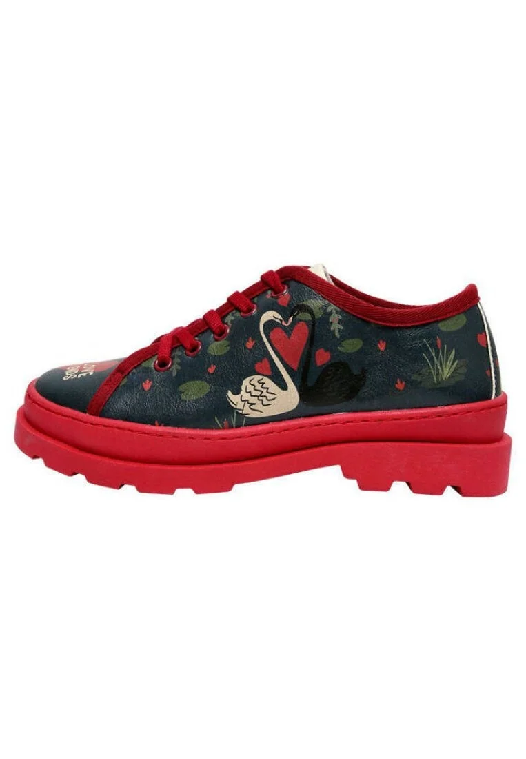 Femme Cuir Vegan Bleu Foncé Baskets - True Love Motif