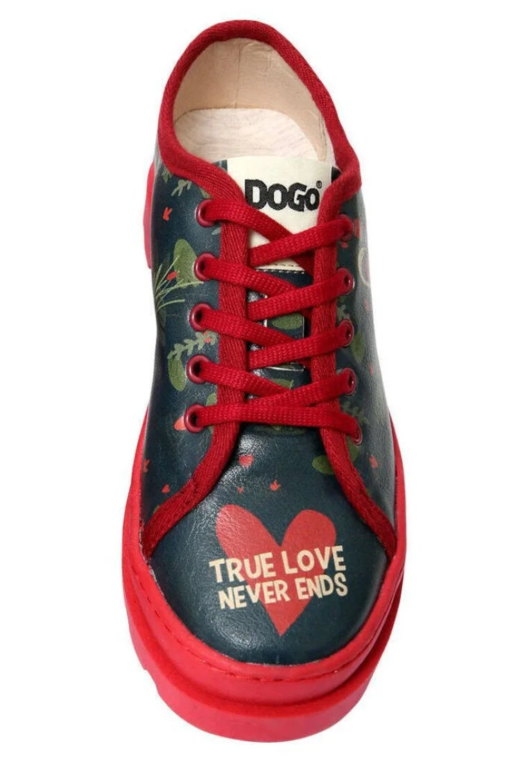 Femme Cuir Vegan Bleu Foncé Baskets - True Love Motif