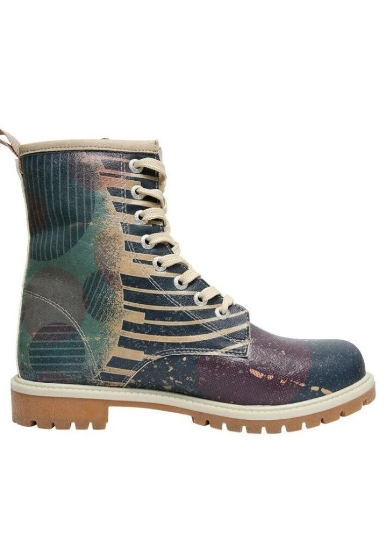 Femme Cuir Vegan Bleu Foncé Bottes Longues - Play it Again Motif