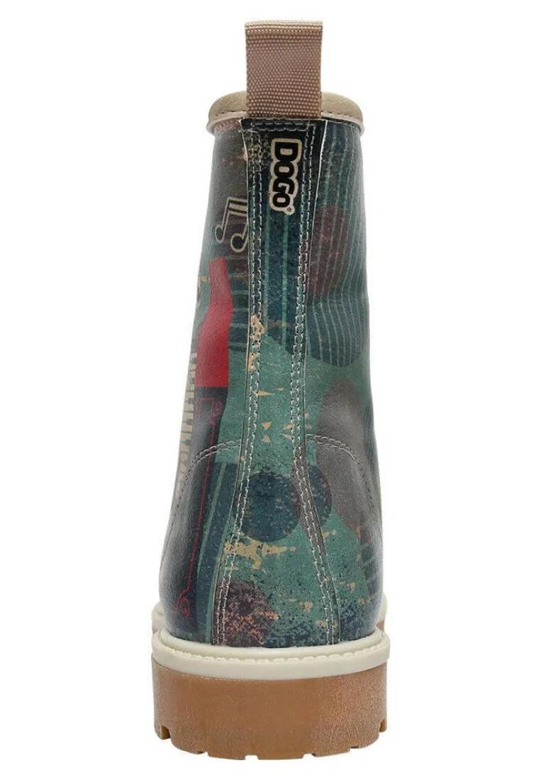 Femme Cuir Vegan Bleu Foncé Bottes Longues - Play it Again Motif