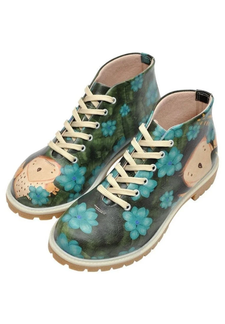 Femme Cuir Vegan Bleu Foncé Bottines - Owl My Love Motif