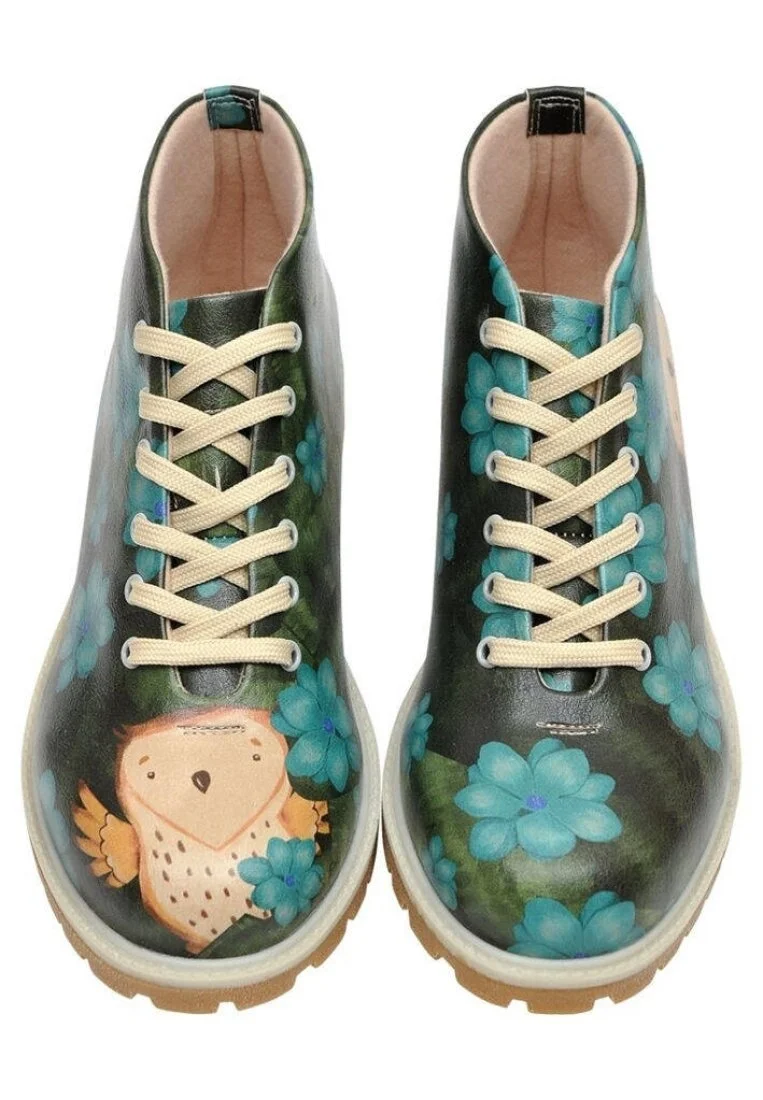 Femme Cuir Vegan Bleu Foncé Bottines - Owl My Love Motif