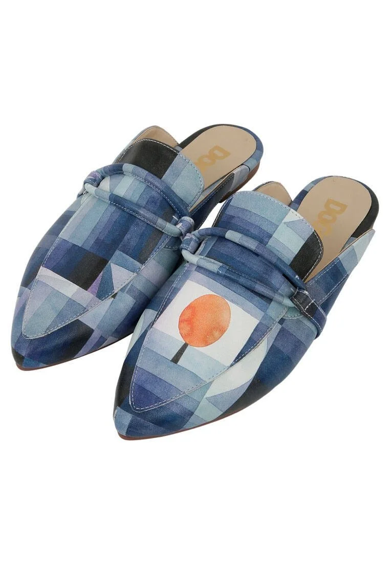 Femme Cuir Vegan Bleu Foncé Chaussons - Be Different Motif