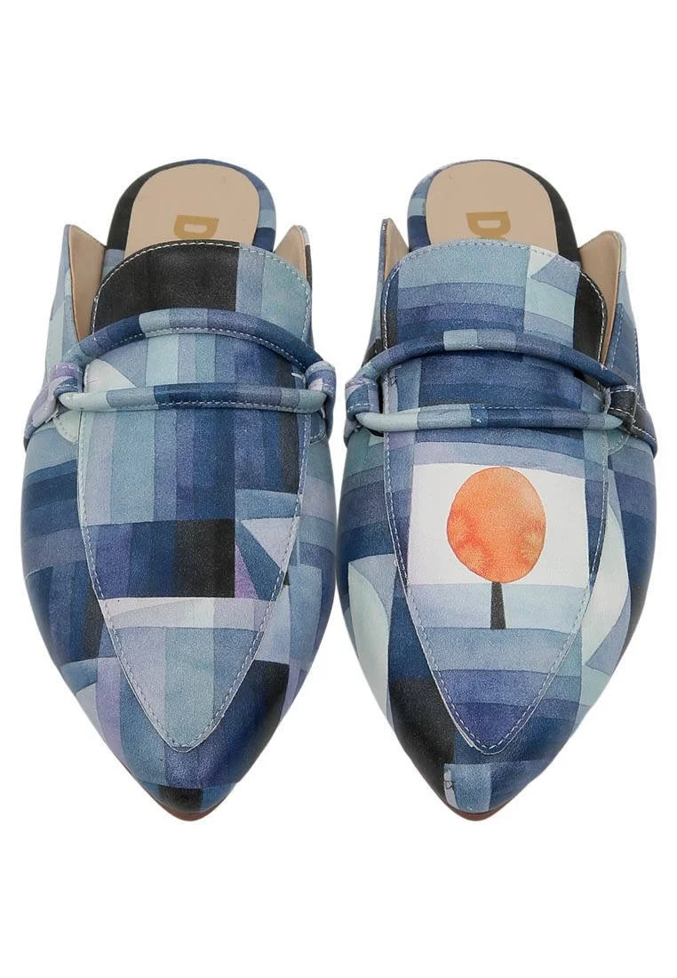 Femme Cuir Vegan Bleu Foncé Chaussons - Be Different Motif