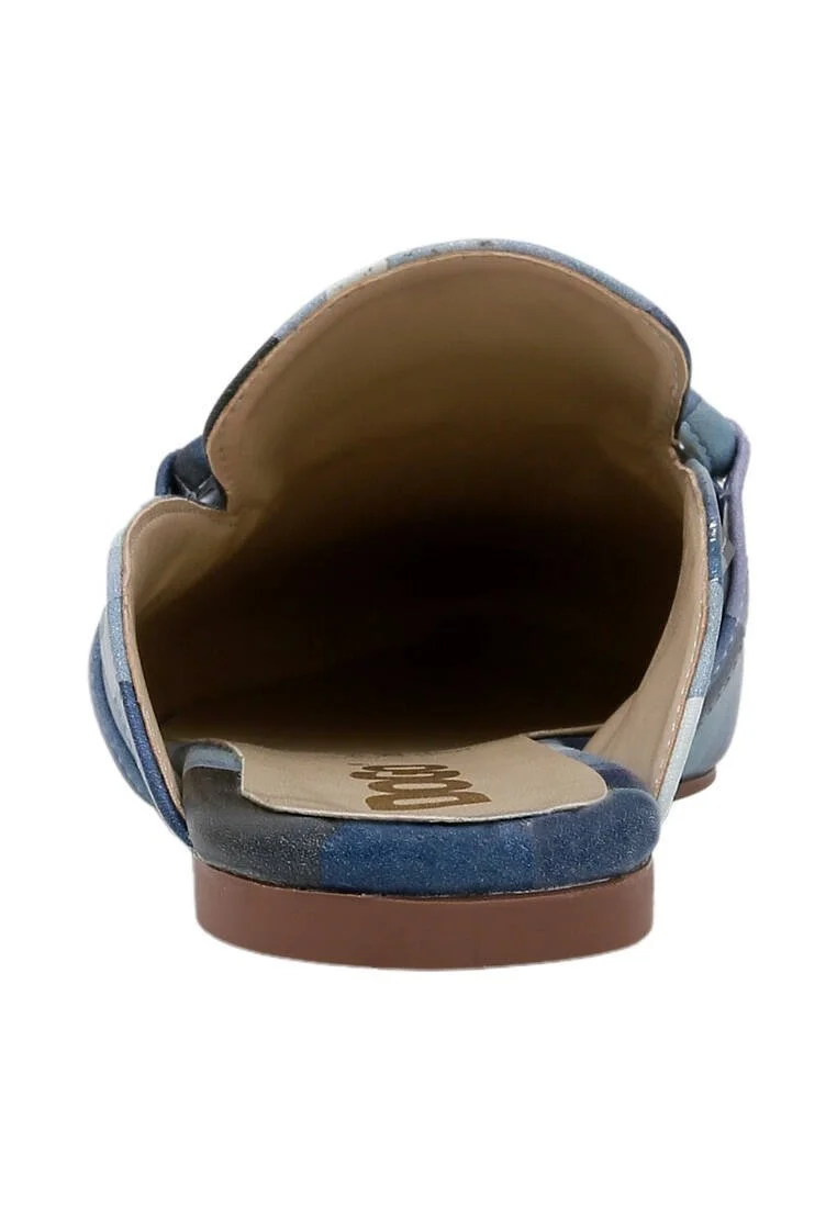 Femme Cuir Vegan Bleu Foncé Chaussons - Be Different Motif
