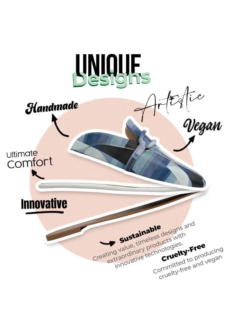 Femme Cuir Vegan Bleu Foncé Chaussons - Be Different Motif