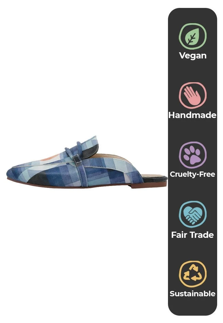 Femme Cuir Vegan Bleu Foncé Chaussons - Be Different Motif