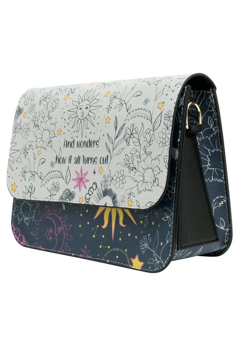 Femme Cuir Vegan Bleu Foncé Sac à Main - And Wonders How It All Turns Out Motif