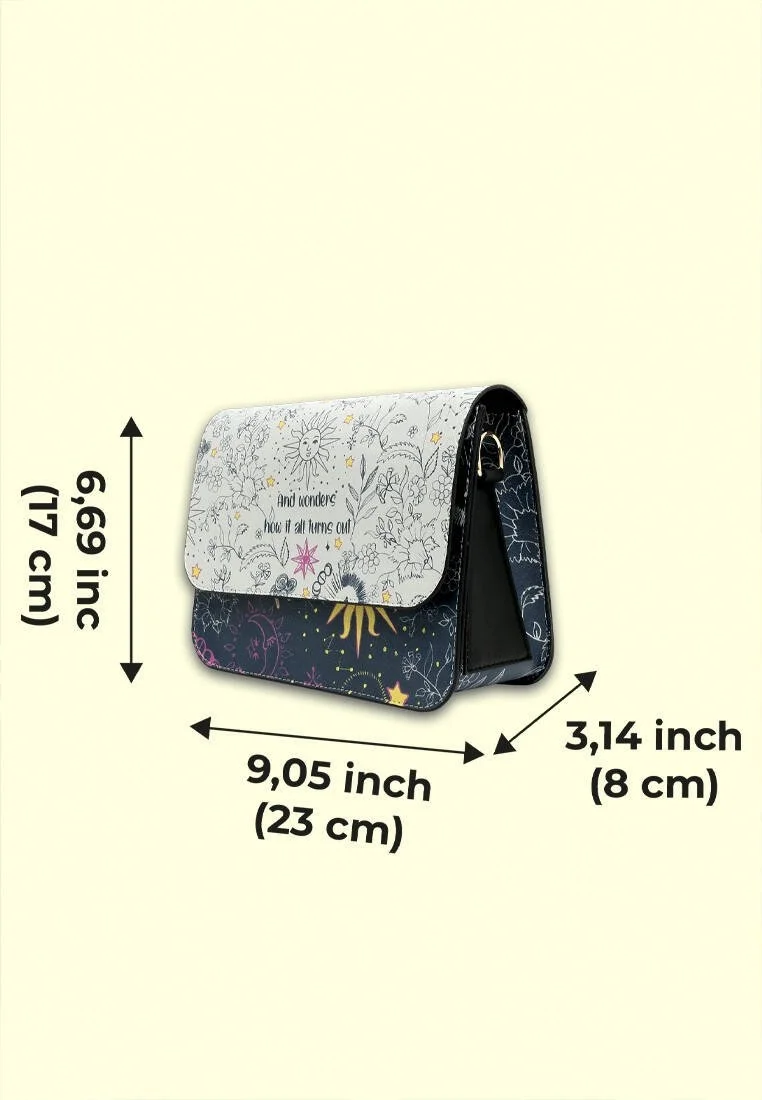 Femme Cuir Vegan Bleu Foncé Sac à Main - And Wonders How It All Turns Out Motif