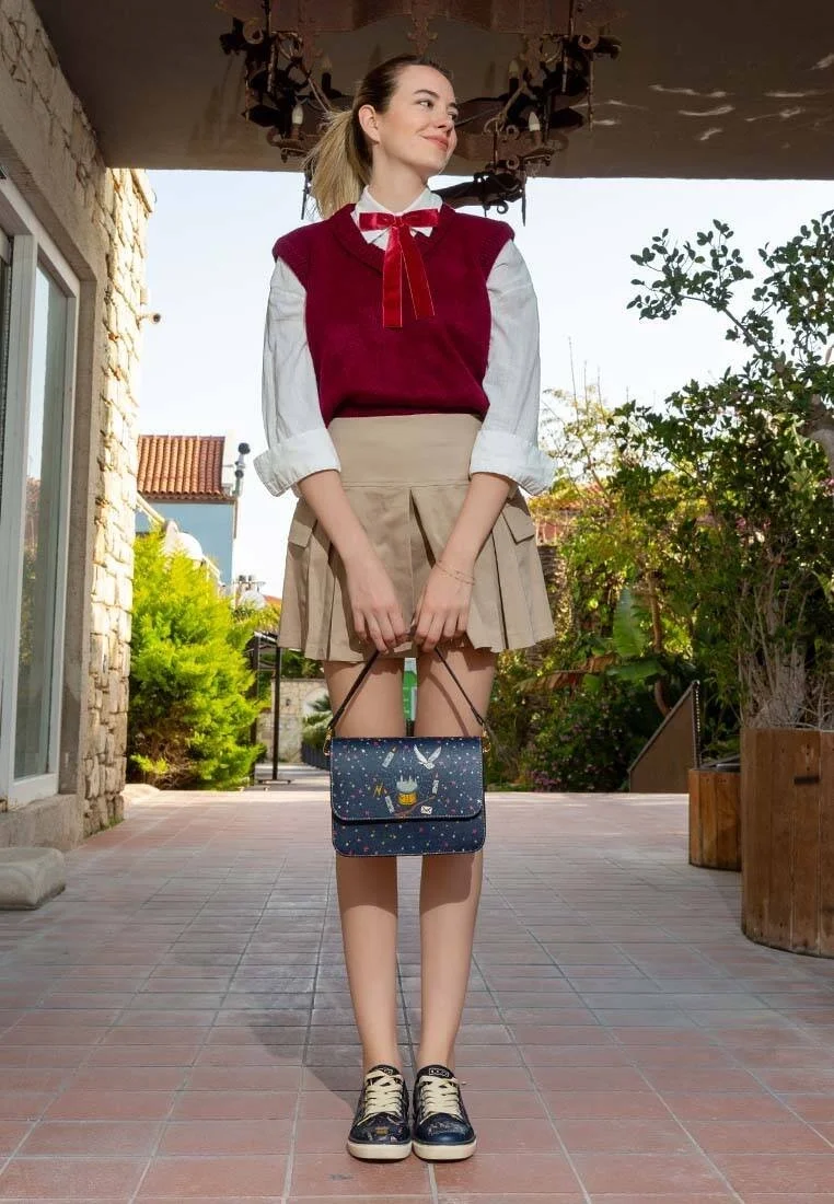 Femme Cuir Vegan Bleu Foncé Sac à Main - Warner Bros Harry Potter Stay at Hogwarts Motif