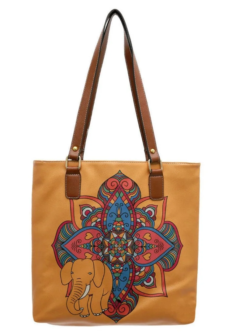 Femme Cuir Vegan Bleu Foncé Sac d'épaule - India Motif