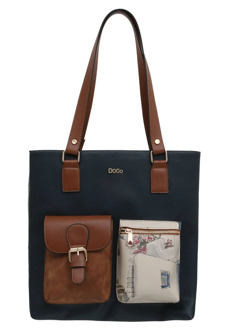 Femme Cuir Vegan Bleu Foncé Sac d'épaule - Paperflower Motif